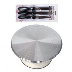 케이크 돌림판 세트 알루미늄 바닥전체 논슬립 + 미니 스패츌러 3종, 1개