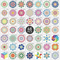 EUSTACE 48매 세트 스텐실 시트 만다라 13×13cm 꽃무늬 템플릿 제도 스텐실 그림 스텐실 플레이트 메시지 DIY 스크랩 그림 도장 그림 그리기 도구 대용량