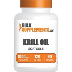 크릴오일 인지질 BulkSupplements.com 크릴 오일 1000mg 소프트젤 남극 DHA 오메가 3 1회 제공량당 2개(1000mg) 120개, 60정