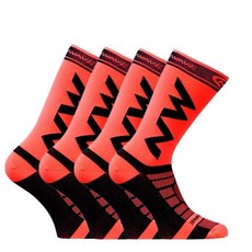 意大利NW騎行襪 專業級自行車襪 透氣吸汗速乾 騎行運動襪 男女款, 【4雙裝】中筒紅色, 1個