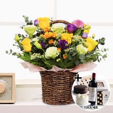꽃바구니 선물 기념일 GIFT 세트상품 (노랑장미 혼합 a-0276) 케이크 빼빼로 샴페인 초콜릿 사탕 전국당일배송 생일 생신 어버이날 선물 카네이션, + 초콜릿, 고급