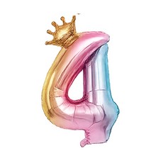 블링모어 대형 왕관 숫자 풍선 생일 기념일 이벤트, 1개, 레인보우 숫자 4
