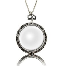 KTYX 돋보기 10X 목걸이 펜던트 목걸이 확대 휴대용 광학 돋보기 체인 목걸이 포함 도서관 독서 확대/축소 선물용(실버), 실버