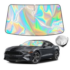 Bestview 2015-2023 포드 머스탱용 윈드실드 햇빛 가리개 접이식 전면 레이저 티타늄 실버 창문 가리개 선바이저 액세서리 자외선 차단 열 32817, Bestview 2015-2023 포드 머스탱용 윈드실