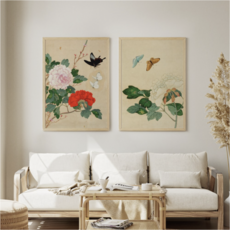 부자되는 그림 목단꽃 모란꽃 목단 모란 그림 한국화 풍수 인테리어 포스터 목단화 민화 액자, 1. 화려한 모란과 나비 (액자미포함)