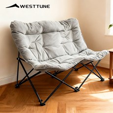 WESTTUNE 오버사이즈 더블 캠핑 의자 패딩 접이식 야외용 2인용 소파형 무거운 잔디용 의자, 회색, 1개
