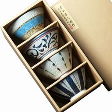 日式手繪釉下彩陶瓷碗 四入組, 1套, 5.5寸喇叭碗四個高度7cm 直徑14, 四款顏色