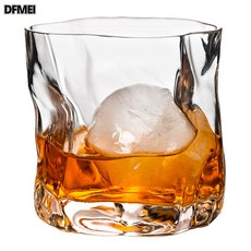 DFMEI 扭紋威士忌杯日式異形啤酒杯ins創意冷飲杯酒吧透明水晶玻璃杯, 1個