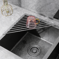 라티엘 튼튼한 스테인리스 싱크 롤매트 코너형 식기건조대, 1개, 그레이