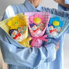 래프유 킨더조이 초콜렛 사탕 스마일꽃 인형 꽃다발, 핑크 1송이