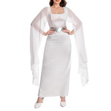 Rodwake 여성용 공주 코스튬 드레스 로브 화이트 후드 롱 클래식 디럭스 수트 화이트.