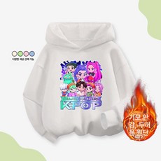 케이팝 데몬헌터스 키즈긴팔 맨투맨 플리스 티셔츠 주니어 kpop 라운드 초등 케데헌 아이, 화이트 후드 가을겨울 플리스
