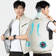 RYNOVEX 에어컨 선풍기 조끼 오토바이 배달 라이더 여름 에어 쿨링 바람 5V 3단 조절, 연베이지