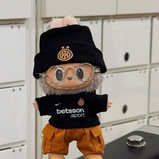 臺灣出貨-國際米蘭球衣娃衣手作17cm娃衣搪膠換裝掛件衣服足球套裝閤集, 1個, 單拍黑色米蘭針織帽（要其他色可備註）