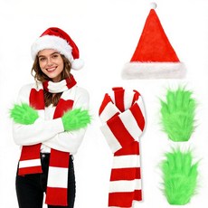 크리스마스 몬스터 성인 코스튬 세트 그린 모피 장갑 모자 스트라이프 스카프 할로윈 소품 3피스 149572