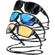 SQOQS 편광 선글라스 남성용 여성용 스포츠 고글 경량 프레임 사이클링 달리기 낚시 운전 UV400 보호 3팩-블랙+블랙블루+블랙브라운, 3팩-블랙+블랙블루+나이트 비전