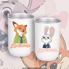주토피아 동물 시티 커플용 귀여운 스테인리스 칫솔컵, 1개, 화이트 커플 세트 닉 주디