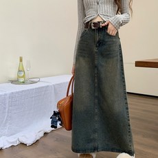 투니스 여성 빈티지 하이웨이스트 데님 롱 스커트
