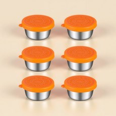 엘리펀트 304 스테인리스 소스컵 6P 세트 50ml - 밀폐 실리콘 무늬뚜껑 포함 소형 양념 종지 소분 용기, 탠저린오렌지, 6개