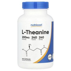 Nutricost L-Theanine 200mg Capsules 뉴트리코스트 L-테아닌 200mg 캡슐, 240정, 1개
