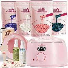 Lifestance 여성 및 남성용 왁싱 키트 - 핑크 L3 디지털 워머 실리콘 왁스 냄비 라이너 399.7g(14.5온스) 하드 왁스 비즈 및 오일 스프레이가 있는 제모, 향상된 LCD (핑크) 키트, 100g, 1