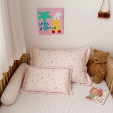 卡通可愛純棉母嬰雙層紗兒童枕套 30x50 寶寶幼兒園枕芯內膽套, 愛 心 兔 【全棉 雙層紗】,30*50cm 一 只 枕 套