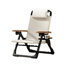 金屬扶手折疊椅 坐躺兩用露營椅 加高靠背, 卡其色【五檔調節-金屬扶手】加高靠背, 1個