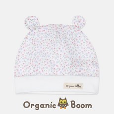 [오가닉붐]인증받은 오가닉 태열방지 무형광 티니플라워 코튼메쉬 여름 출산 신생아 곰돌이모 모자