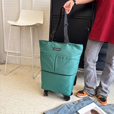 티지피 바퀴장바구니 접이식 장바구니카트 쇼핑카트 휴대용 장바구니 마트 장바구니 가방형 쇼핑카트 바퀴달린 손수레 숄더백 장바구니, 그린, 1개