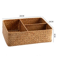 收納籃 收納箱 編織籃 藤編 整理籃 櫃子置物籃, 橙色26*19*8cm三格