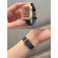 애플워치밴드 풀세트 1+1] 투톤 실리콘 밴드+초슬림 케이스 / 5컬러 / 40&41mm+44&45mm 호환 땀방지+미끄럼방지 초슬림 실리콘 도파민 컬러 걸리시 스타일, 애플워치 8 / 7(41mm), 살구색 케이스[밀크티+블루그레이]