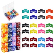 해외 식스포인츠 SIXPONTS 48피스 12mm MTG 주사위 능력 -1+1 라이프 카운터 및 키워드 토큰 세트 매직 더 개더링 TCG 카드 게임 액세서리와 호환 # C 미국, B 주사위 및 키워드 카운터.