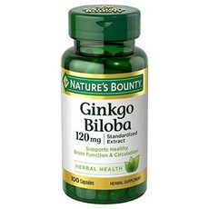 Nature's Bounty 네이쳐스바운티 징코빌로바 Ginkgo biloba 120mg 100캡슐 4개, 100정, 1개