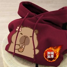 兒童外套 秋冬上新卡皮巴拉紅色中小兒童女童男女加厚連帽衛衣新款秋冬寬鬆外套上衣