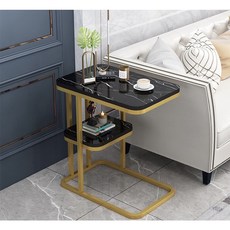 【台灣出貨 居家必備】多功能時尚桌 北歐仿大理石電腦桌 方形茶几 小方桌 客廳桌茶几桌 茶几 桌子學習桌北歐風 工業風, 奢侈金+黑大理石面（雙層）