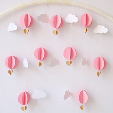 그리다 열기구 방울구름 모빌 가랜드, 핑크, 3개