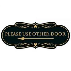 Signs ByLITA DESIGN 디자인er Please Use OTHE 더r Door (왼쪽 화살표) 표지판 - 쉬운 설치 | 내구성 있는 벽 또는 문 (블랙/골드) 라지, 블랙 골드