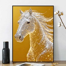 실십자수 심스타 반짝이 큐빅 말 병오년 도안 세트 패키지, 1개, 60x80cm 면사 3가닥자수