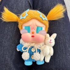 팝마트 크라이베이비 휴가 일기 인형옷 니트 방울 목돌이 스웨터 펜던트 토끼인형 신발 머리핀2개 세트 인형의상 인형액세서리, 아기가 없어요, 15 블루 5피스 세트(방울 목돌이+스웨터+토끼인형+신