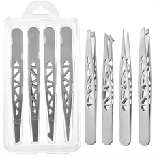 핀셋 세트 3 4pcs 바디 자란 및 얼굴 털 제거를 위한 프리미엄 스테인레스 스틸 눈썹 정밀 샤프 팁, 01 MNS031 White