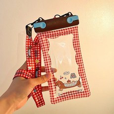 手機防水袋可觸屏游泳自封密封袋海邊潛水拍照漂流透明高清手機袋, 1個, 餐桌狗咖紅格子