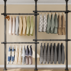 [국내브랜드]라온리빙 철제 조립식 시스템 행거 32/38파이(mm), 블랙_4단