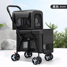 2단 개모차 강아지 유모차 하중 분리 휴대용 그레이 아그다 다둥 중성 견모차 리카리카, Black Double Decker