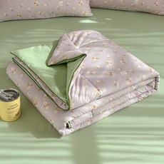 물세탁 가능한 면 여름용 이불 에어컨 이불 세탁기 사용 가능한 얇은 이불, 150*200cm 싱글 여름 이불, 꽃과 반려동물 이야기