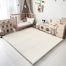 寶寶爬爬墊母嬰級一件包郵XPE摺疊4CM客廳圍欄加厚嬰兒爬行墊, 無縫抑菌PU【奶酪白】