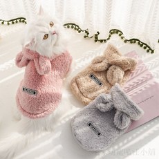 寵物兔耳舒棉絨連帽衣，秋冬保暖，適合中小型犬及貓咪, 1個, 兔耳舒棉絨帶帽衣豆沙粉,L, 豆沙粉