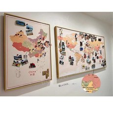 세계지도마크넷 액자 자석 대형지도 타공판, 70x90+180x90cm, 프레임+세계지도+펀칭핀50개