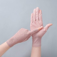 女士冰絲蕾絲防曬手套, 1個, 7038半指深粉, 深粉, 7038半指