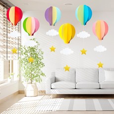 그리다 구름 열기구 모빌 장식 세트 6p 어린이집 가을 모빌 종이모빌 천장모빌, 6 세트