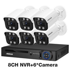 dvr 자가설치 카메라 DVR본체 8MP 보안 시스템 키트 4K 오디오 마이크 H.265 POE NVR AI 컬러 야간 홈 감시 야외 Xmeye 세트, China Mainland, 8CH NVR and 6 Camera